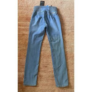 Moda Xpress High Waisted Butt Lifting Skinny Blue Stretchy Jeans Buttons Front